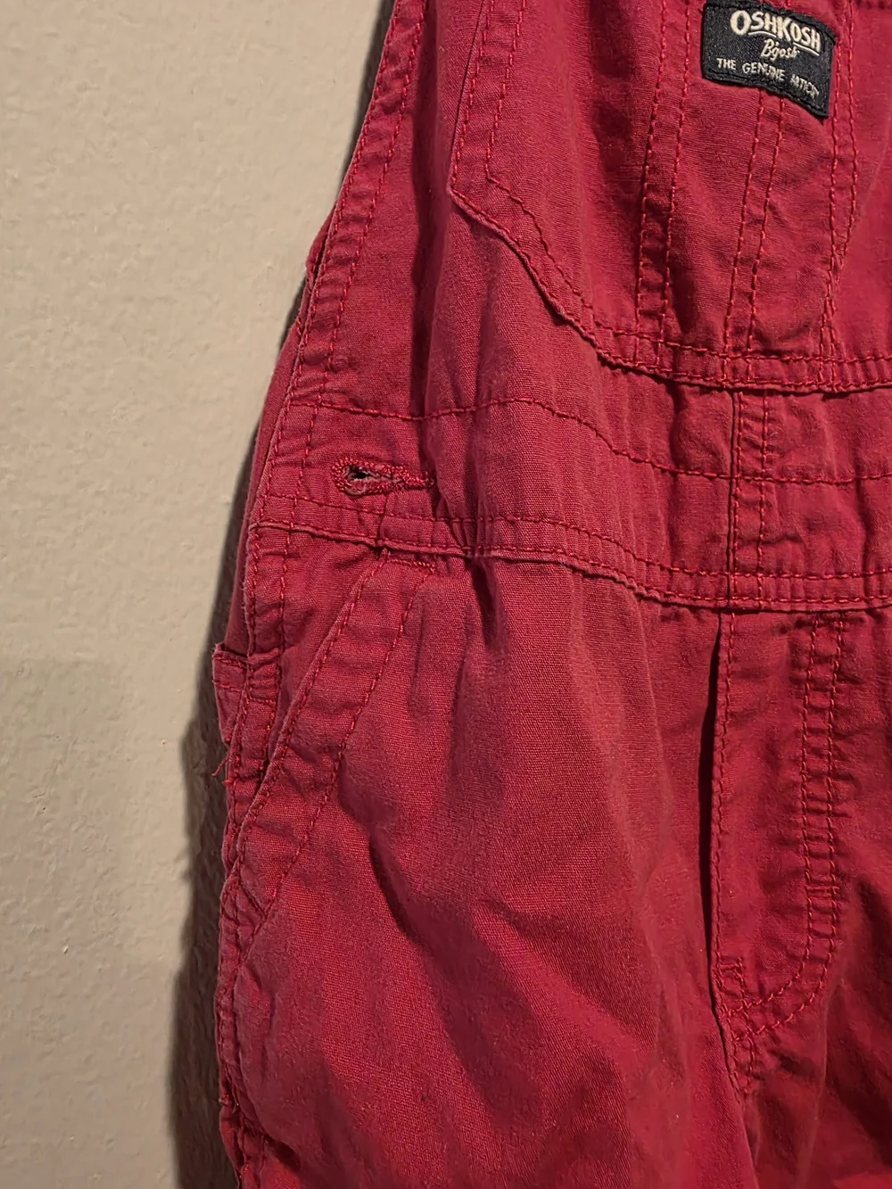 OshKosh B'gosh Red Kids Overalls with Navy Stripe Straps Size 4